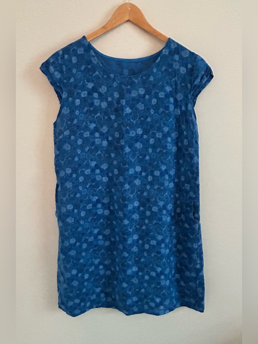Made in Italy 100% Linen Blue Abstract Print Tunic Dress Top OS